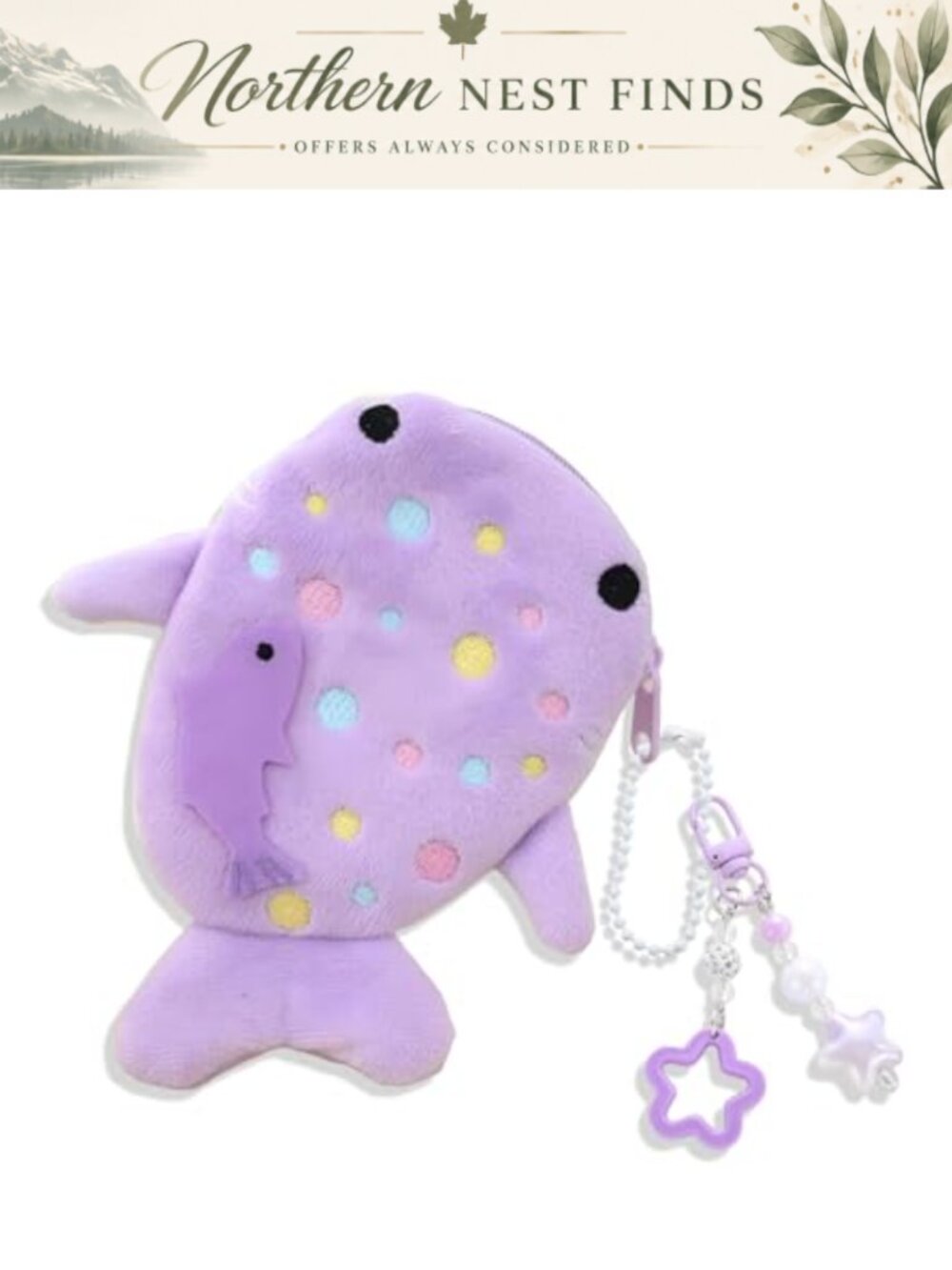 Plush Whale Shark Coin Purse Keychain Mini Bag Charm for Handbags